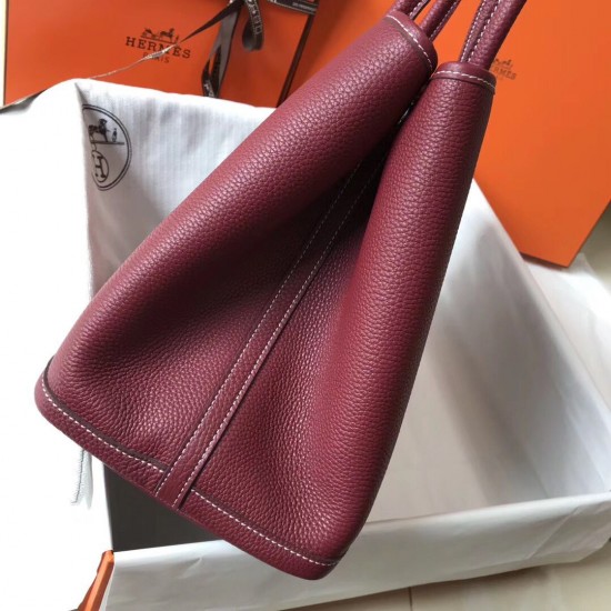 Hermes Garden Party 30 Bag In Bordeaux Clemence Leather