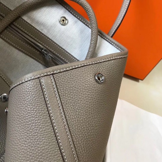 Hermes Garden Party 30 Bag In Grey Clemence Leather