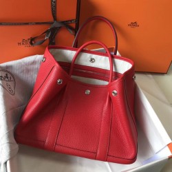 Hermes Garden Party 30 Bag In Red Clemence Leather