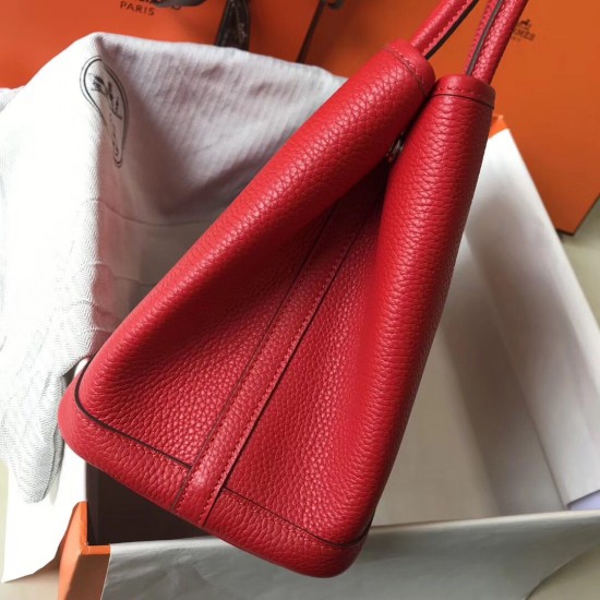 Hermes Garden Party 30 Bag In Red Clemence Leather