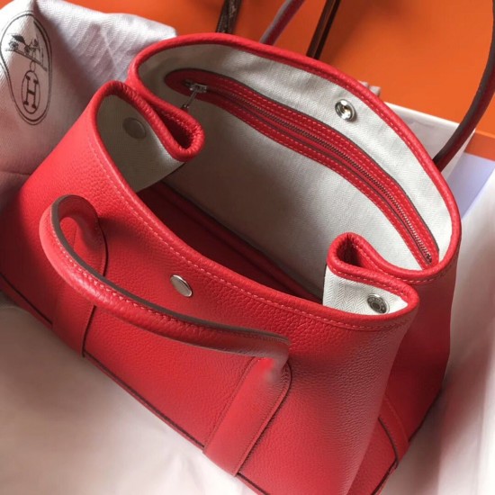 Hermes Garden Party 30 Bag In Red Clemence Leather