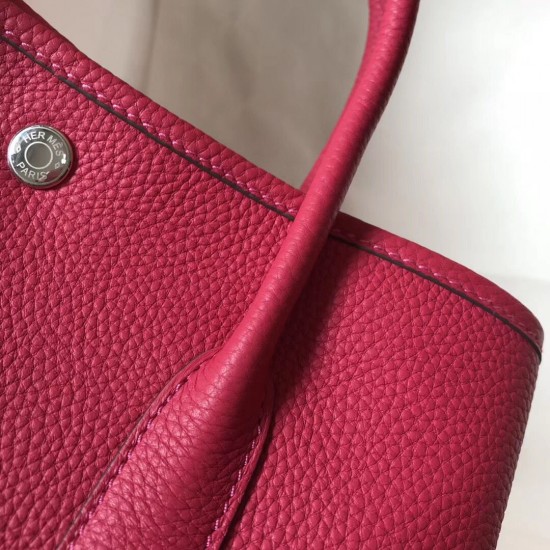 Hermes Garden Party 30 Bag In Rose Red Clemence Leather