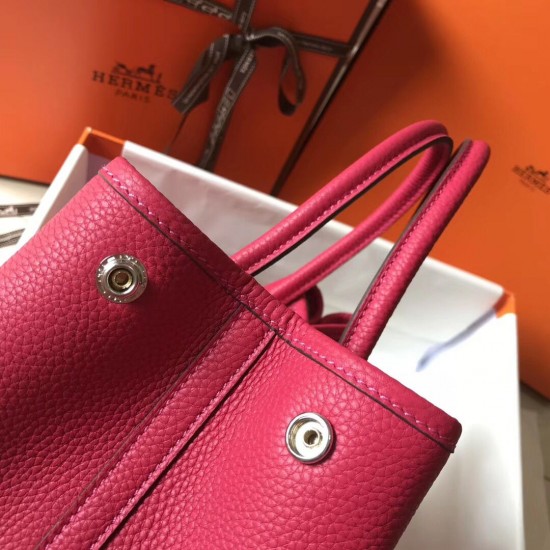 Hermes Garden Party 30 Bag In Rose Red Clemence Leather