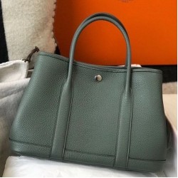 Hermes Garden Party 30 Bag In Vert Amande Clemence Leather