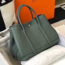 Hermes Garden Party 30 Bag In Vert Amande Clemence Leather