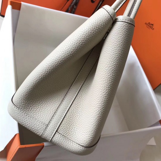 Hermes Garden Party 30 Bag In White Clemence Leather