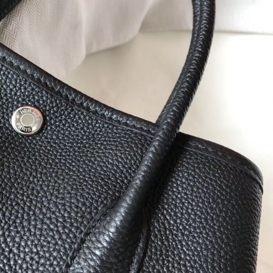 Hermes Garden Party 36 Bag In Black Clemence Leather