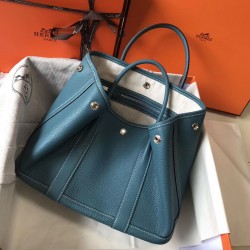 Hermes Garden Party 36 Bag In Blue Jean Clemence Leather