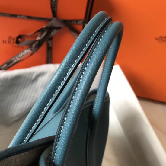 Hermes Garden Party 36 Bag In Blue Jean Clemence Leather