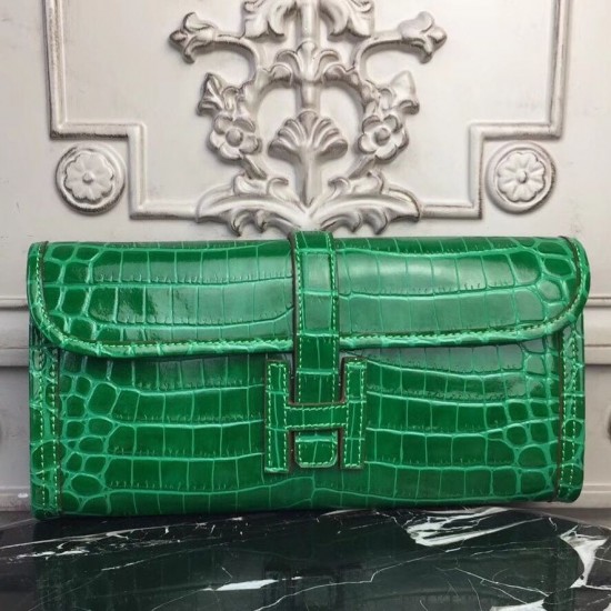 Hermes Jige Elan 29 Clutch In Bamboo Crocodile Leather