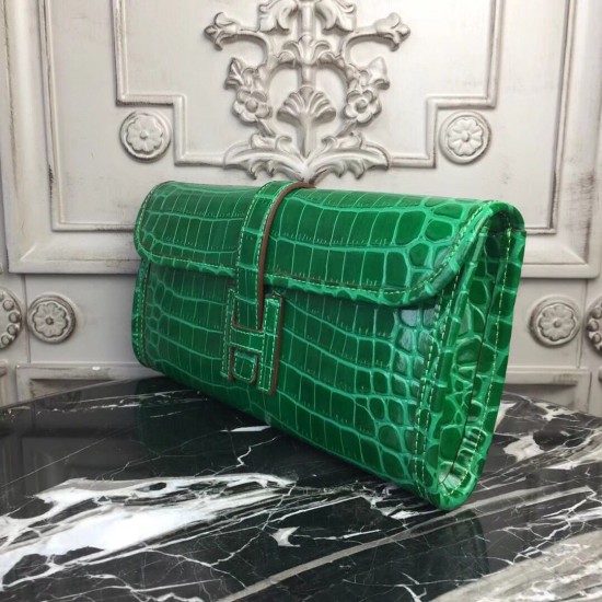 Hermes Jige Elan 29 Clutch In Bamboo Crocodile Leather