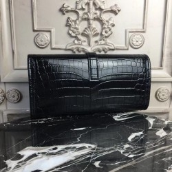 Hermes Jige Elan 29 Clutch In Black Crocodile Leather