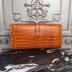 Hermes Jige Elan 29 Clutch In Orange Crocodile Leather