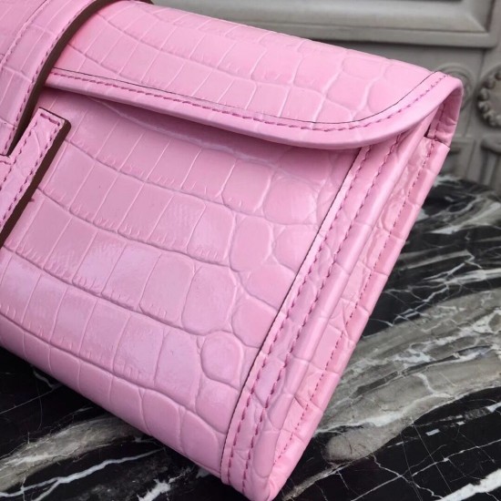 Hermes Jige Elan 29 Clutch In Pink Crocodile Leather