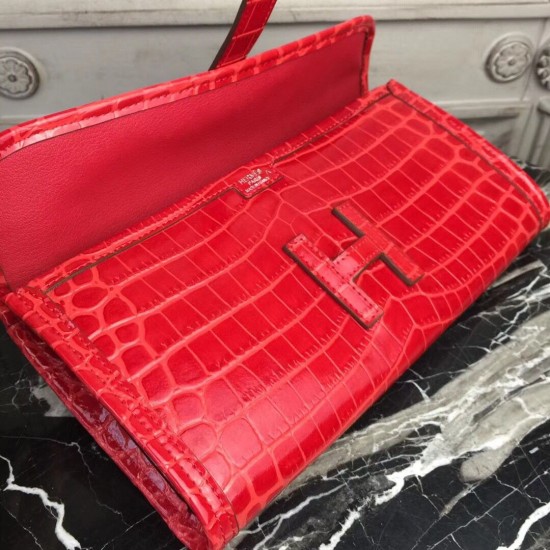 Hermes Jige Elan 29 Clutch In Red Crocodile Leather