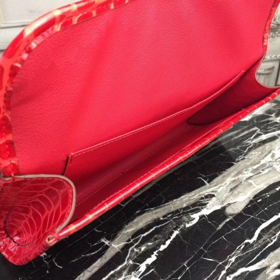 Hermes Jige Elan 29 Clutch In Red Crocodile Leather