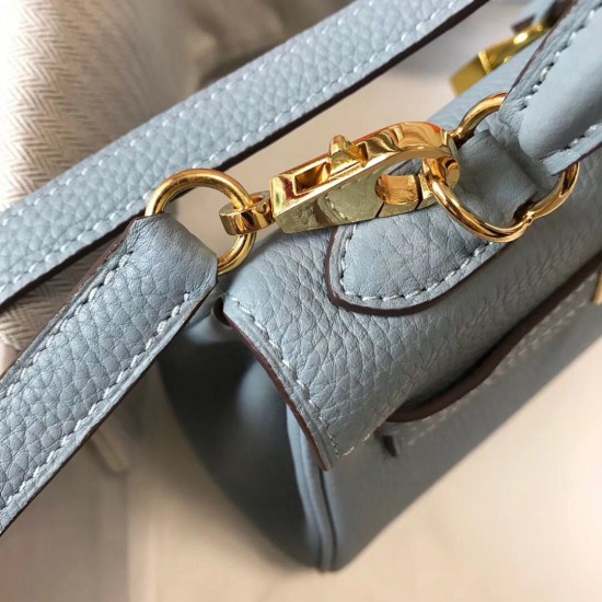 Hermes Mini Kelly 20cm Bag In Blue Lin Clemence Leather