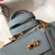 Hermes Mini Kelly 20cm Bag In Blue Lin Clemence Leather