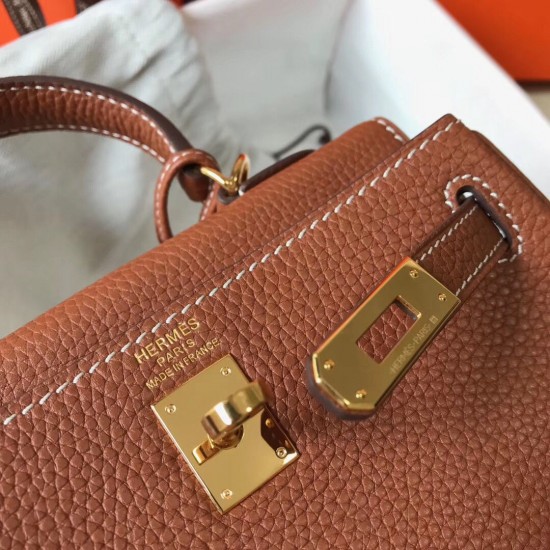 Hermes Mini Kelly 20cm Bag In Gold Clemence Leather