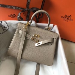 Hermes Mini Kelly 20cm Bag In Grey Clemence Leather