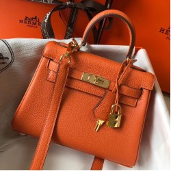 Hermes Mini Kelly 20cm Bag In Orange Clemence Leather