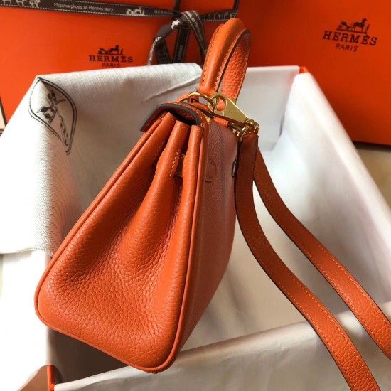 Hermes Mini Kelly 20cm Bag In Orange Clemence Leather