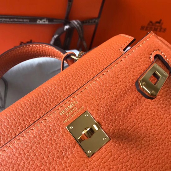 Hermes Mini Kelly 20cm Bag In Orange Clemence Leather