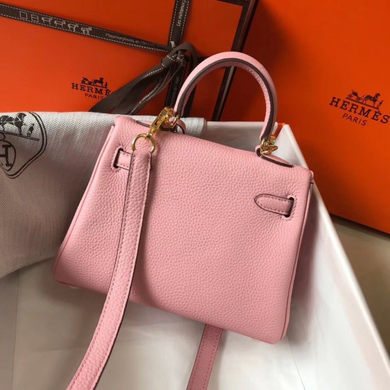 Hermes Mini Kelly 20cm Bag In Pink Clemence Leather