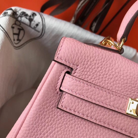 Hermes Mini Kelly 20cm Bag In Pink Clemence Leather