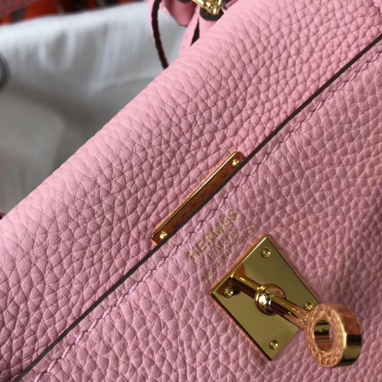 Hermes Mini Kelly 20cm Bag In Pink Clemence Leather