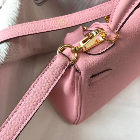 Hermes Mini Kelly 20cm Bag In Pink Clemence Leather