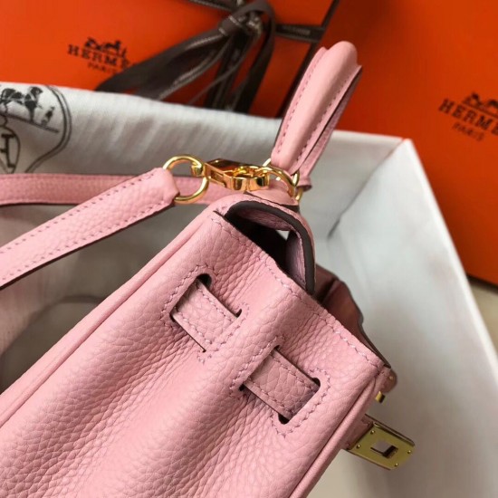 Hermes Mini Kelly 20cm Bag In Pink Clemence Leather