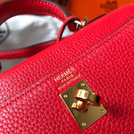 Hermes Mini Kelly 20cm Bag In Red Clemence Leather