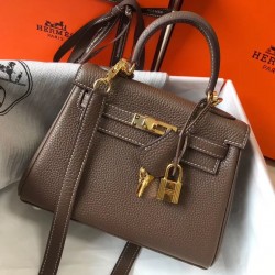 Hermes Mini Kelly 20cm Bag In Taupe Clemence Leather