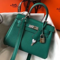 Hermes Mini Kelly 20cm Bag In Vert Vertigo Clemence Leather