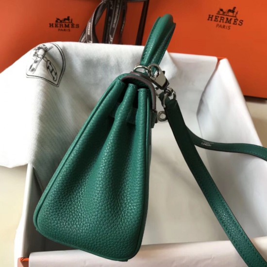 Hermes Mini Kelly 20cm Bag In Vert Vertigo Clemence Leather