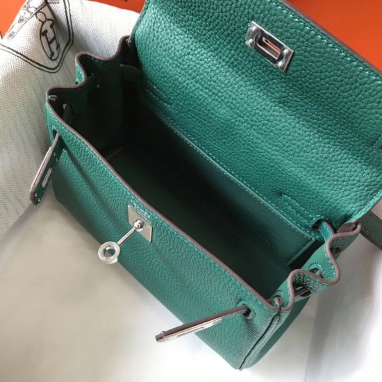 Hermes Mini Kelly 20cm Bag In Vert Vertigo Clemence Leather