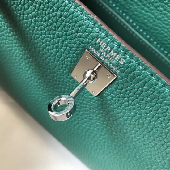 Hermes Mini Kelly 20cm Bag In Vert Vertigo Clemence Leather