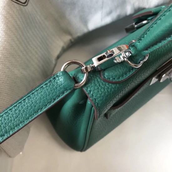 Hermes Mini Kelly 20cm Bag In Vert Vertigo Clemence Leather