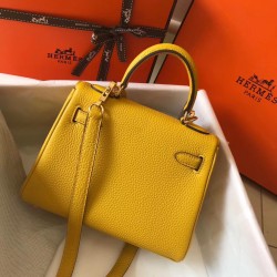 Hermes Mini Kelly 20cm Bag In Yellow Clemence Leather