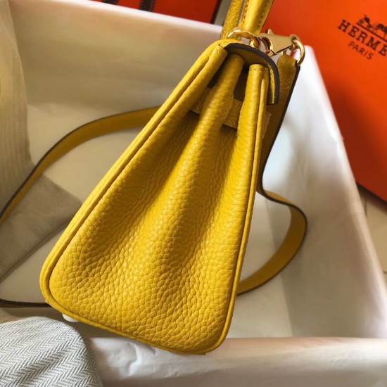 Hermes Mini Kelly 20cm Bag In Yellow Clemence Leather