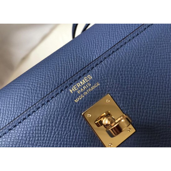 Hermes Kelly 25cm Sellier Bag In Agate Blue Epsom Leather