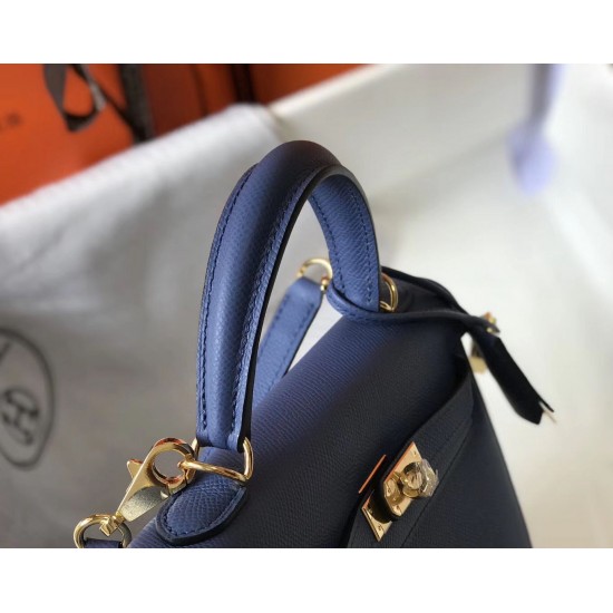 Hermes Kelly 25cm Sellier Bag In Agate Blue Epsom Leather