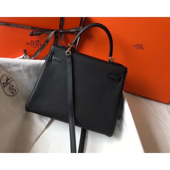 Hermes Kelly 25cm Sellier Bag In Black Epsom Leather