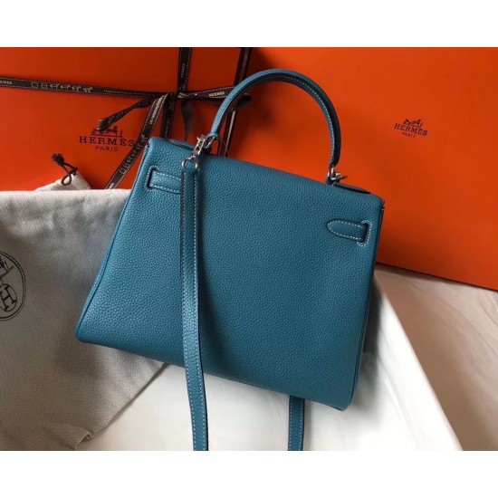 Hermes Kelly 25cm Sellier Bag In Blue Jean Epsom Leather