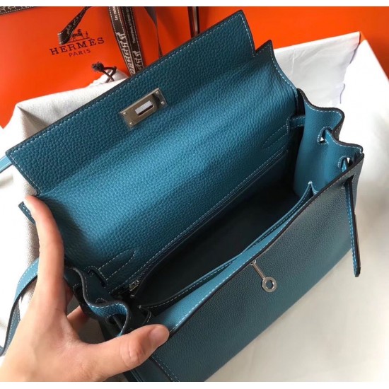 Hermes Kelly 25cm Sellier Bag In Blue Jean Epsom Leather