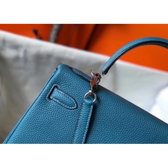 Hermes Kelly 25cm Sellier Bag In Blue Jean Epsom Leather