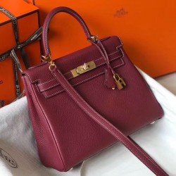 Hermes Kelly 25cm Sellier Bag In Bordeaux Epsom Leather