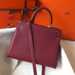 Hermes Kelly 25cm Sellier Bag In Bordeaux Epsom Leather