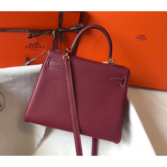 Hermes Kelly 25cm Sellier Bag In Bordeaux Epsom Leather